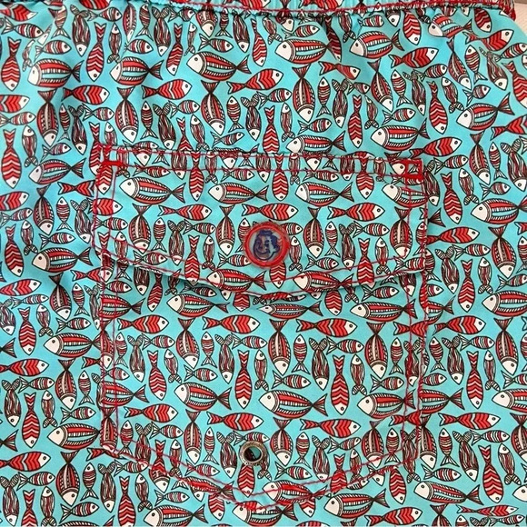 Mr. Swim Size XLarge Swim Trunks Mesh Lined Blue/Red Fish Print 6" Inseam - Picture 9 of 9